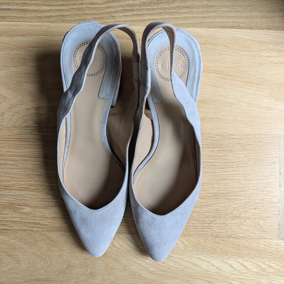 Pearly scalloped suede Chloe slingbacks low block heel - Picture 2 of 5